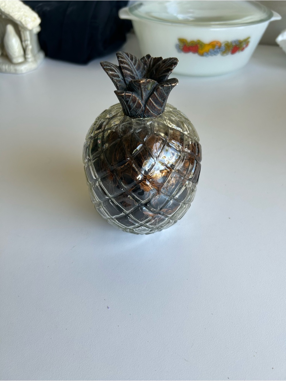 Vintage Decorative Glass Pineapple Accent in Brown and Clear